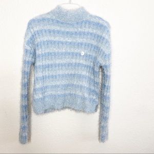 NWT CANDIE’S Striped Fuzzy Blue Eyelash Sweater, M
